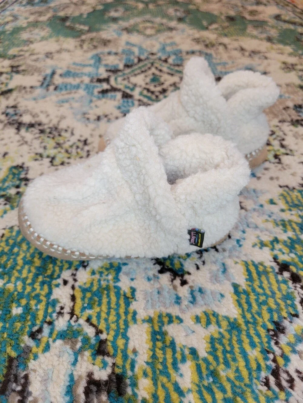 L.L.Bean Toddler Cozy Slipper Booties In Natural White Pile Fleece, Kids 7-8